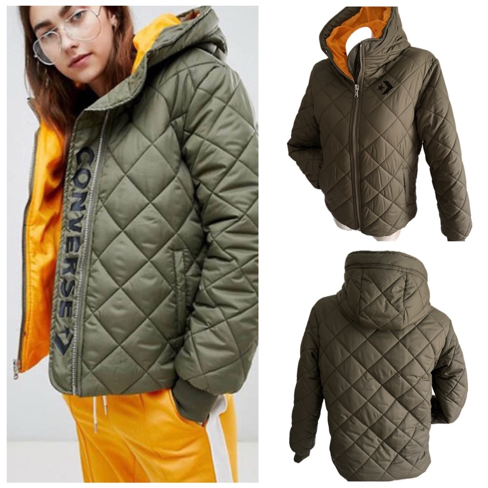Converse Women’s Quilted Hooded puffer bomber Jacket size S